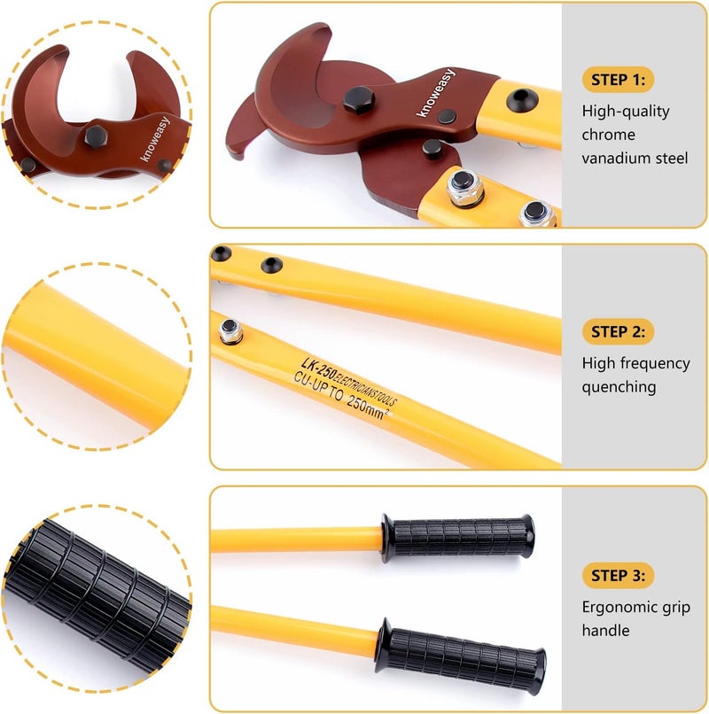 knoweasy Store Cable Cutter, LK-250 Wire Rope Cutter and Heavy Duty Wire Cutter with Long Labor Saving Arms for Copper Aluminum Wire up to 250mm² - Image 4
